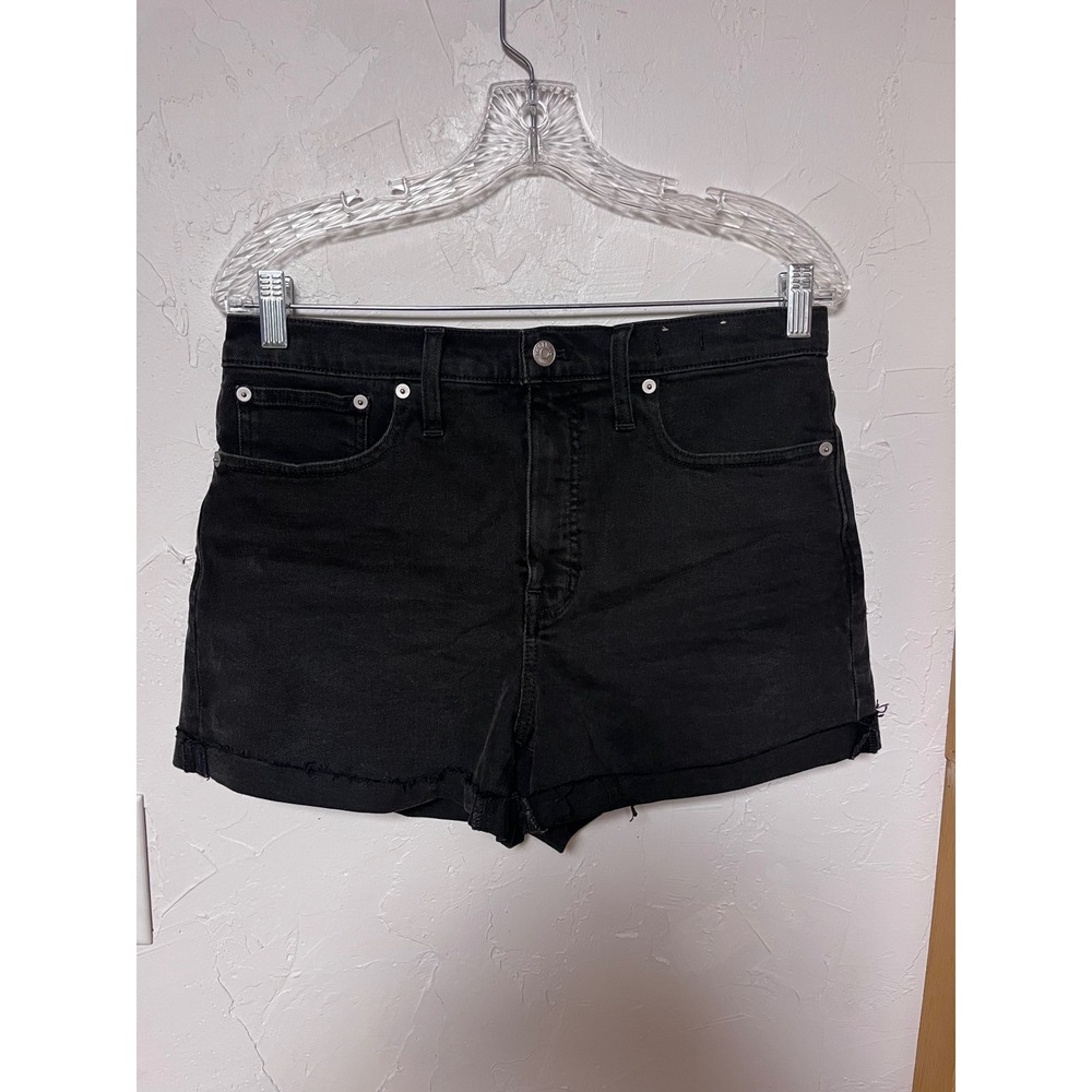 Madewell Womens High Rise Denim Shorts Black Raw Hem Size 28 Zip Fly Casual